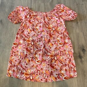 a.n.a Pink and Orange Fun Print Off the Shoulder Mini Summer Dress Size Small